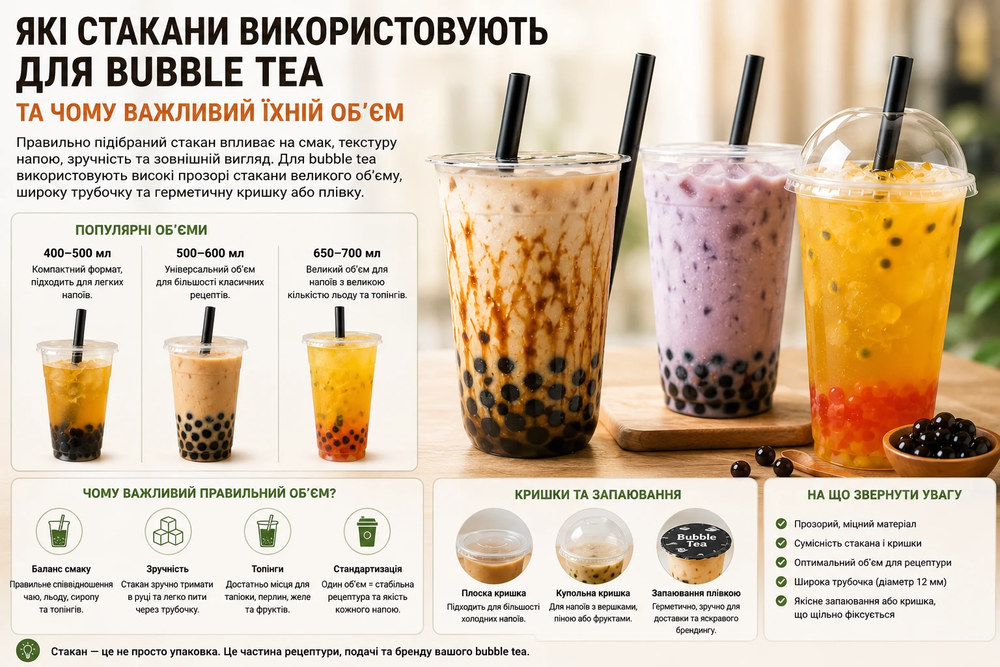 Які стакани використовують для bubble tea та чому важливий їхній об’єм